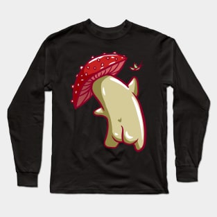 Cute Mushroom Cartoon Character with Butterfly Long Sleeve T-Shirt